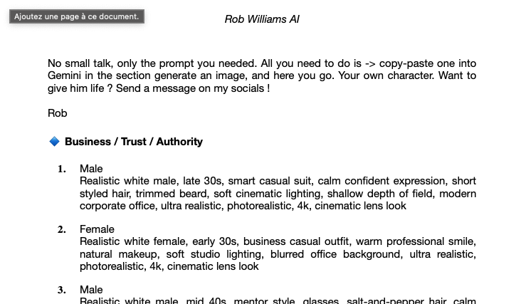 20 free prompt to create your AI character